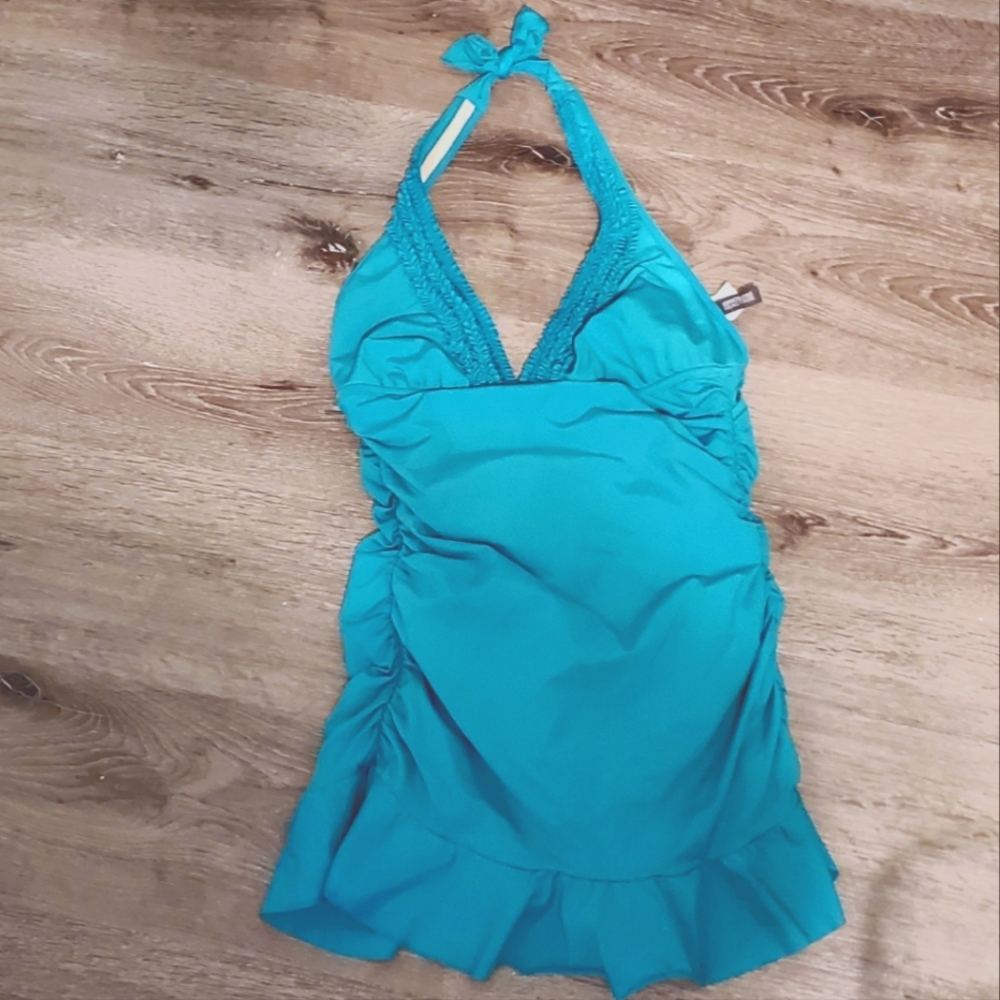 Kenneth Cole Reaction Teal Ruffle Swimsuit